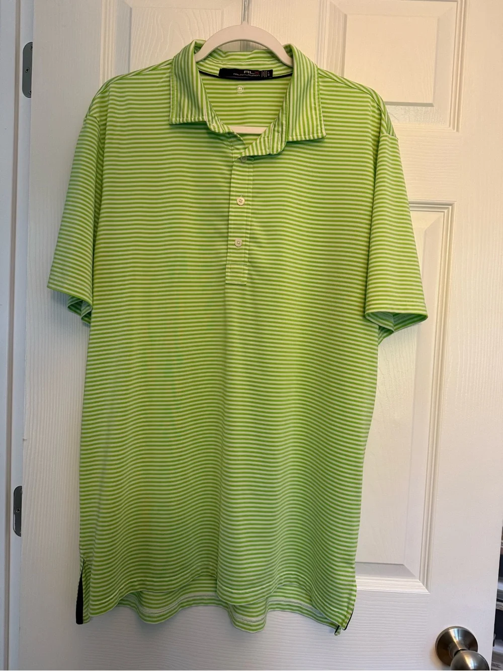 Ralph Lauren RLX Men’s Lime Green Striped Polo Shirt Sz L
